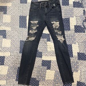 American Eagle Outfitters Women's Ripped Dark Blue Skinny Jeans